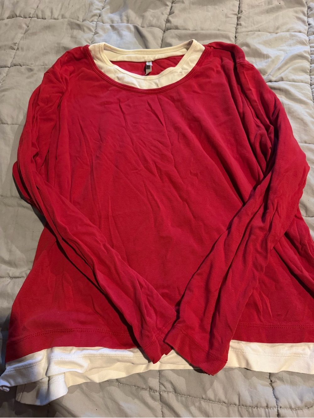 White Stag Red Long Sleeve Layered Hem Top with Cream Trim
